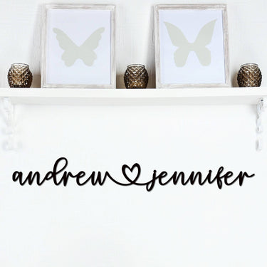 Names Above Bed Metal Sign | Personalized First Names with Heart in Between I Heart You Customized Metal Sign | Newlywed Gift | Wedding Sign